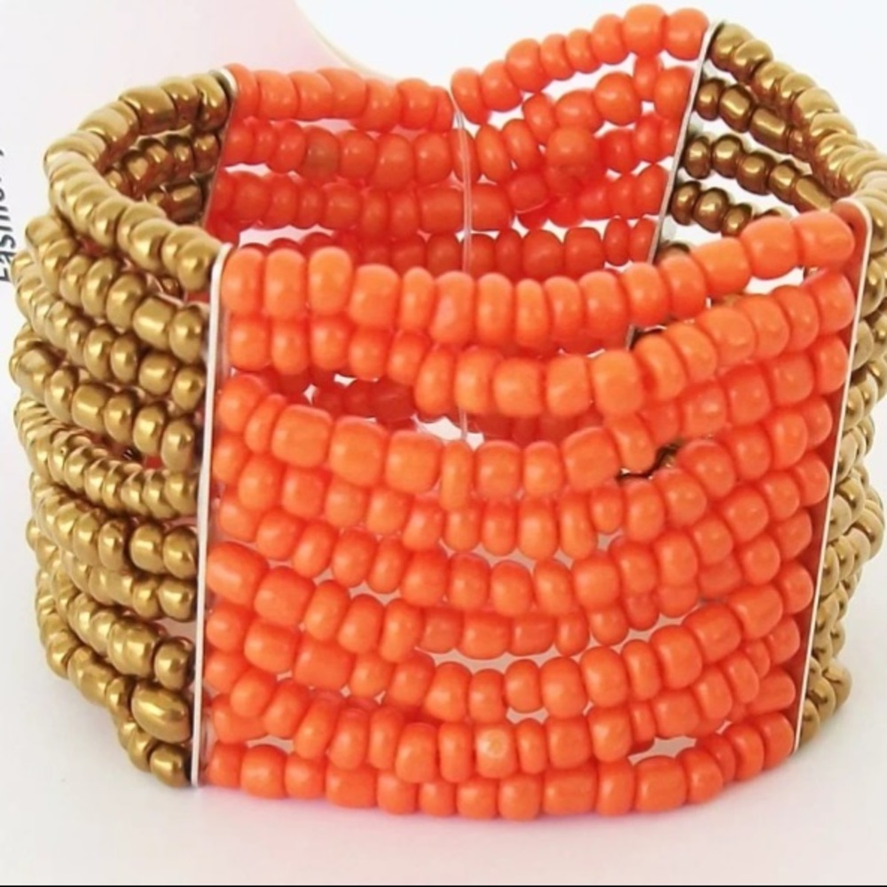 Tangerine orange layered gold beaded bracelet cute
